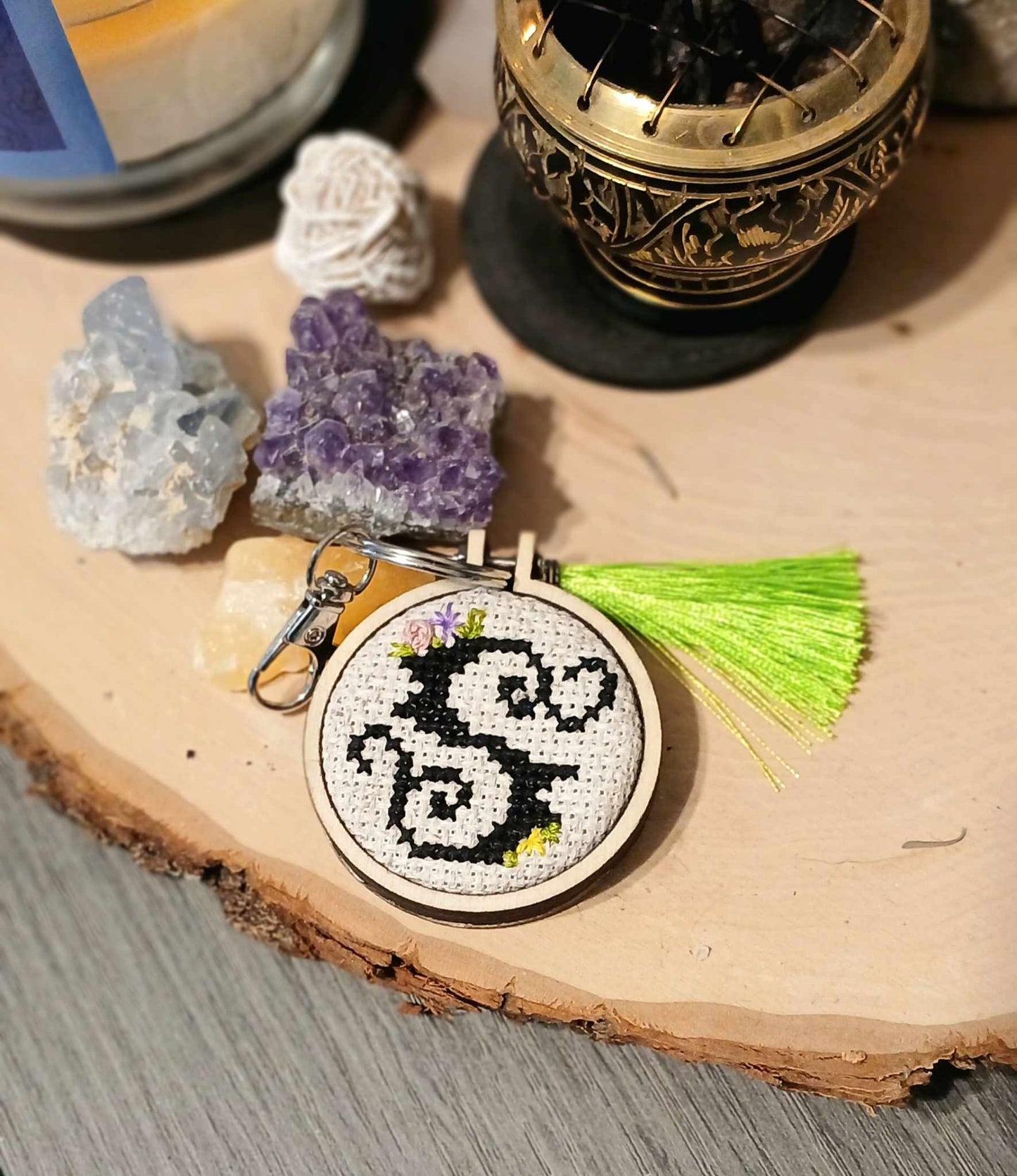 "S" cross stitch keychain
