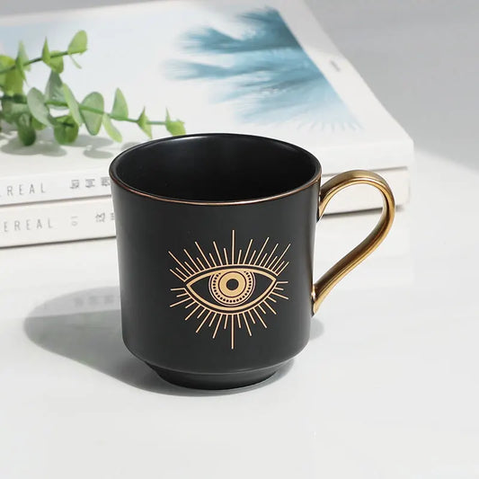 Black Evil Eye Turkish coffee mug