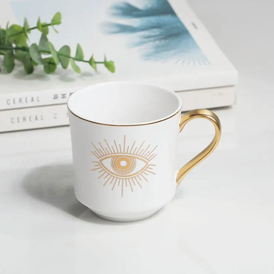 White Evil Eye Turkish coffee mug